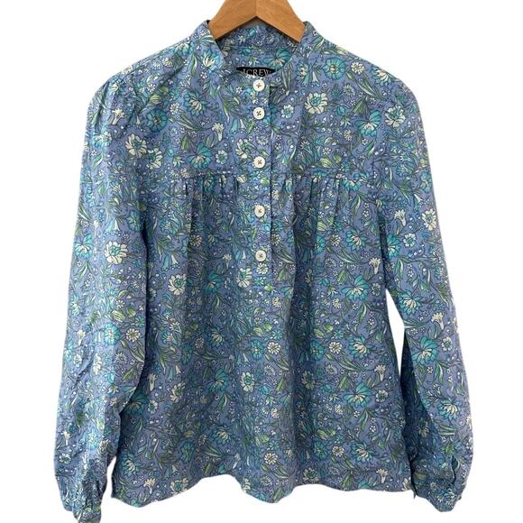 J. Crew Cotton Poplin Floral Fresco Top Blue Size Medium - Picture 3 of 9